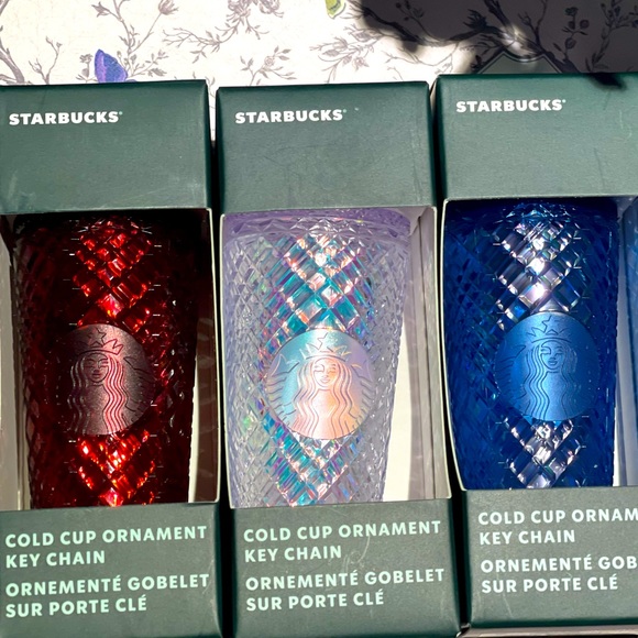 SALE💙NWT SET❤️💙🤍3 Starbucks Holiday 2022 Jeweled Tumbler Keychain Ornaments - Picture 2 of 8